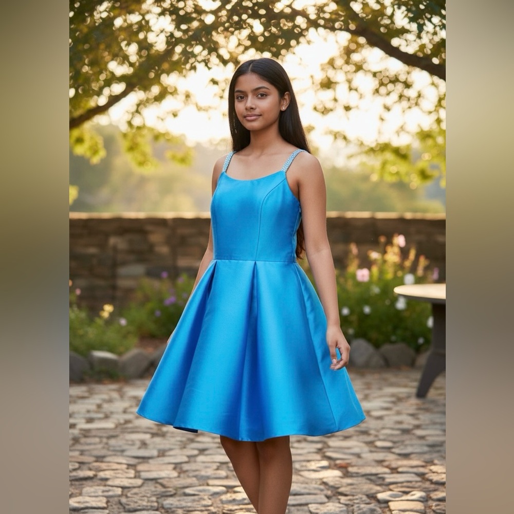 ✨ Zoe Ltd Designer Sateen Crystal-Strap Special Occasion Dress | Girls Size 12